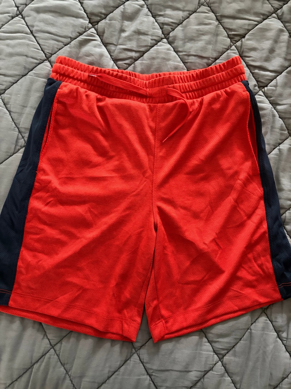 GAP GAPFit Boys Athletic Basketball Red Mesh Shorts with Navy Side Panels